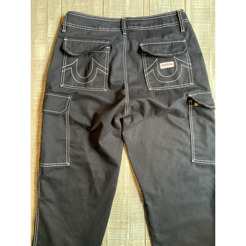 True Religion Baggy Cargo Black Straight Leg Contrast Stitch Pants Mens Size 30 - Picture 11 of 12